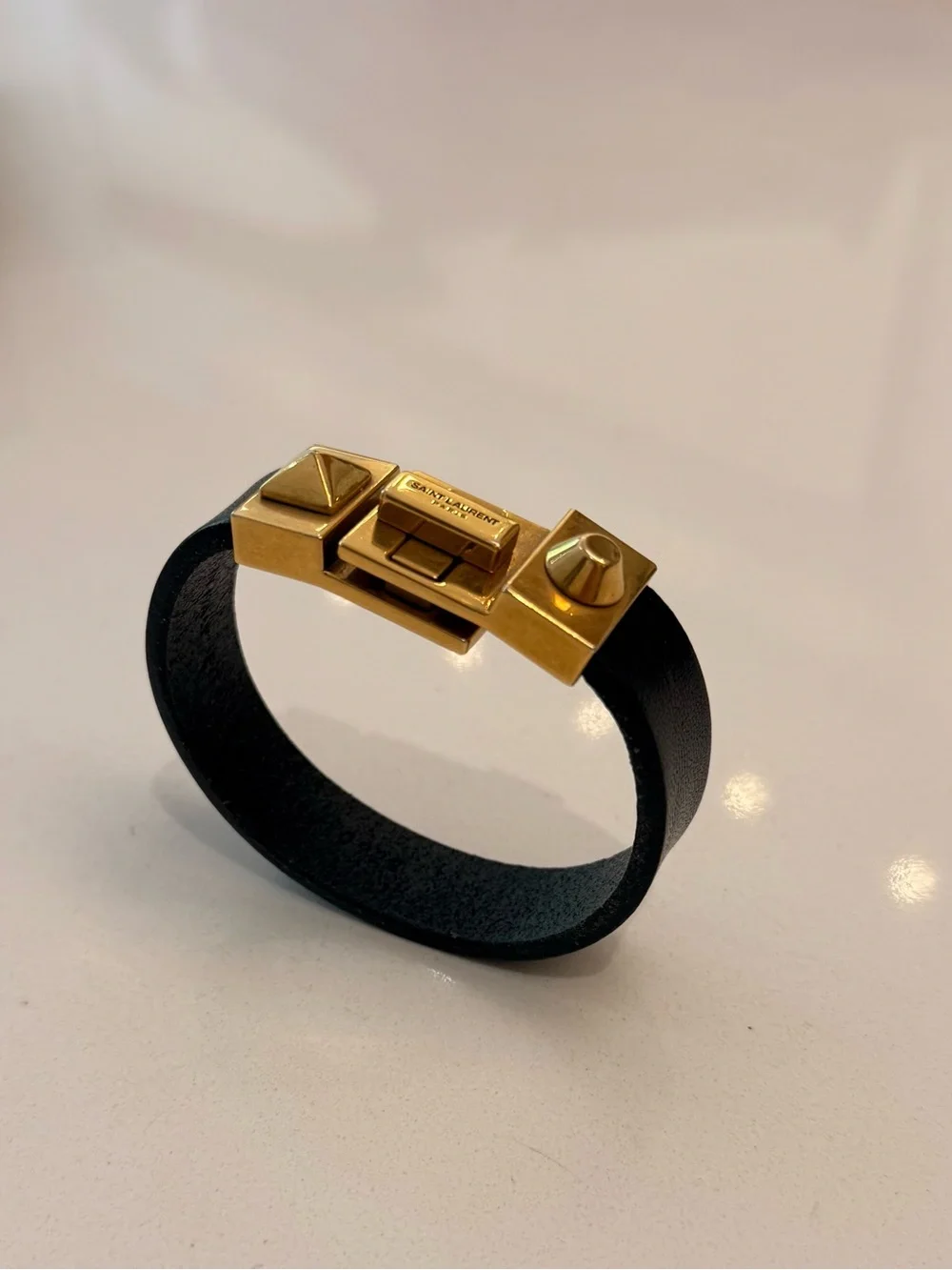 $550 Saint Laurent Studded Leather Bracelet S Black Unisex Father’s Day Gift YSL